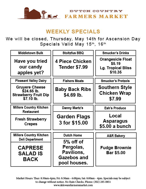 Weekly Specials Dutch Country Apr May 15th 16th 2026