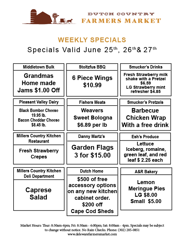 Weekly Specials Dutch Country june 25 26 27 26